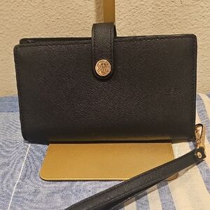 Michael Kors Black Saffiano Leather Wristlet with Gold Hardware